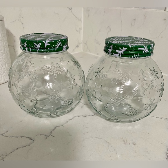 Two Holiday storage glass jars 🌲❄️ - Picture 1 of 4
